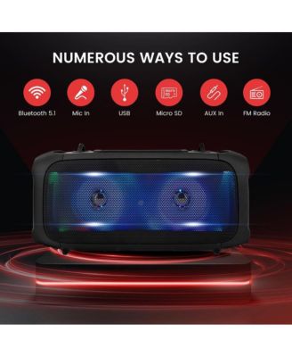 Wireless Bluetooth BoomBox Stereo Speaker System with Full Panel LED Lights, FM Radio, and Microphone Input