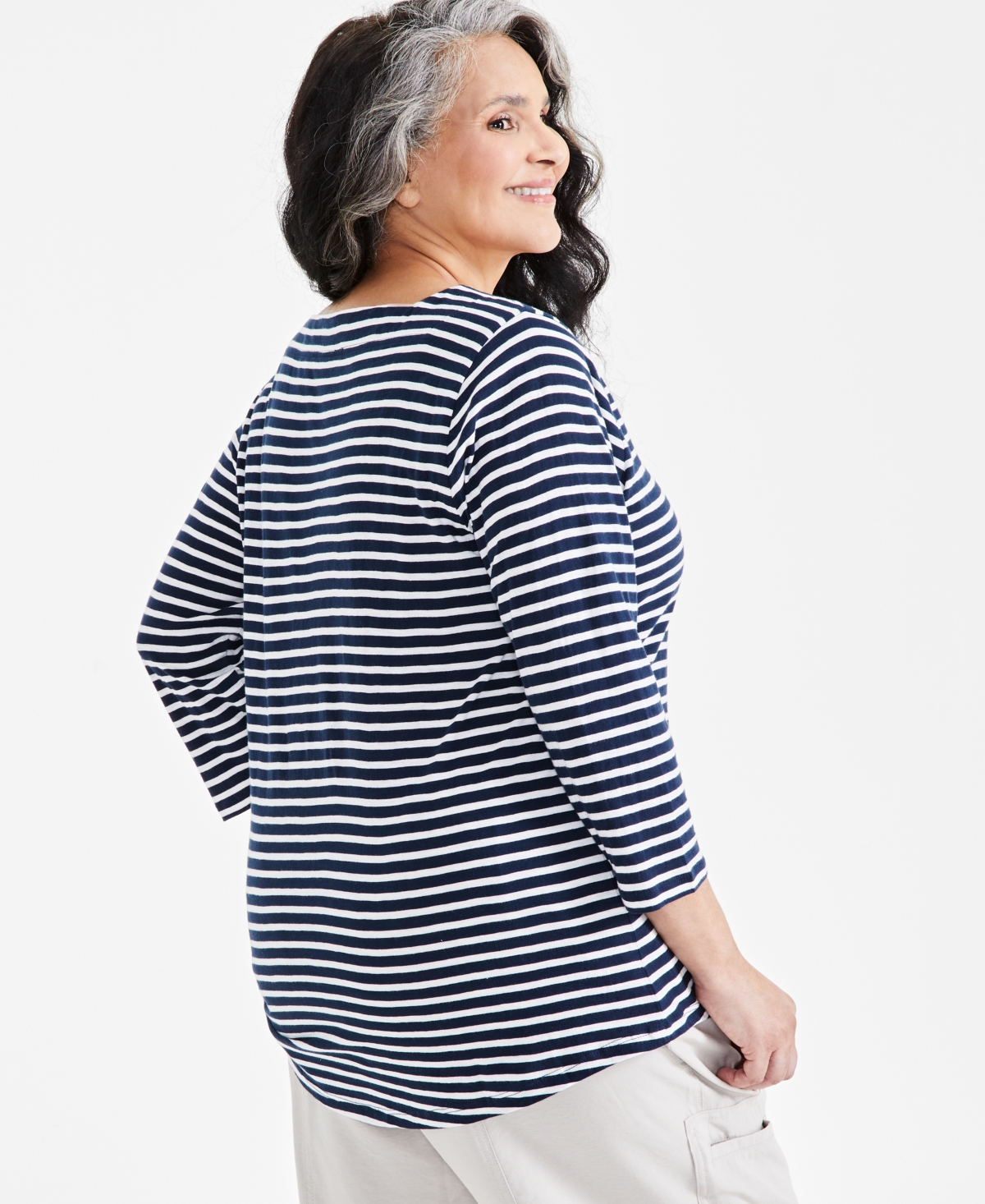 Style & Co Plus Size Square-Neck 3/4-Sleeve Top, Created for Macy's