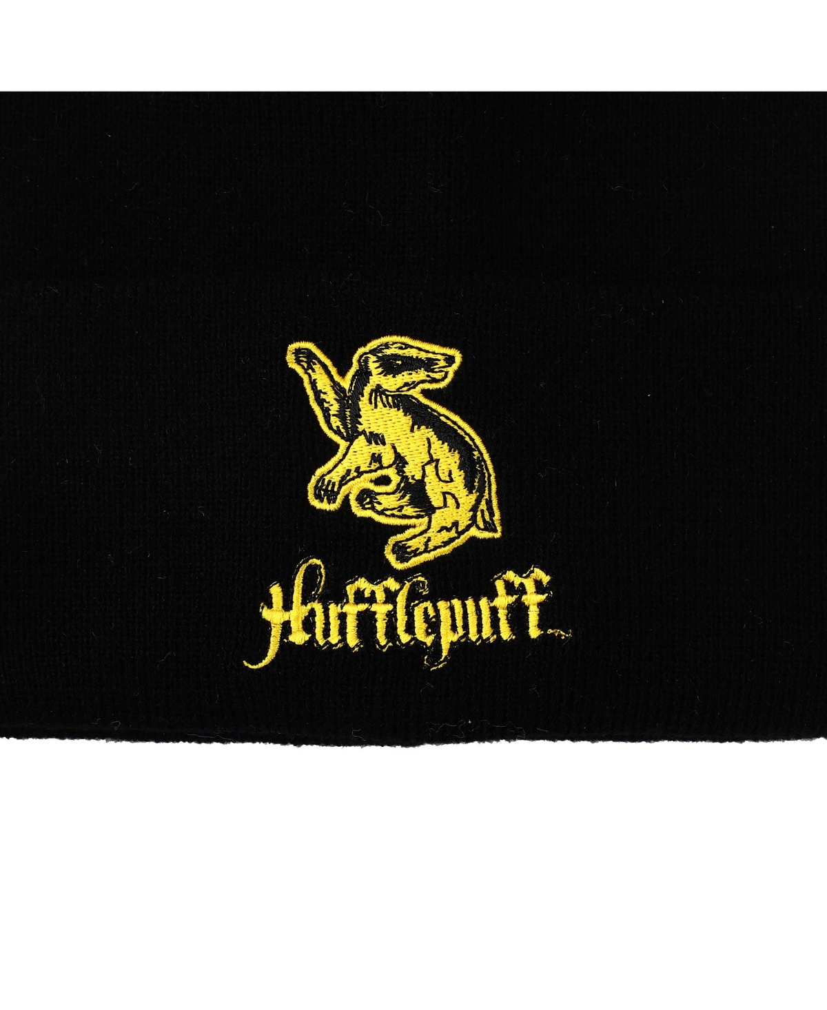 Wizarding World Harry Potter Men's Harry Potter Hufflepuff Badger Embroidered LogoCuffed Knitted Beanie hat - Black