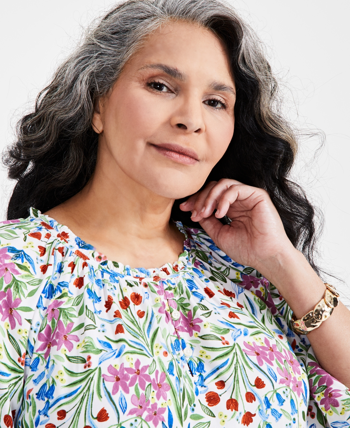 Style & Co Plus Size Printed Blouson-Sleeve Blouse, Created for Macy's