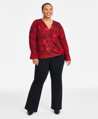 Plus Size Cuffed Surplice Blouse High Rise Flare Leg Pants Exclusively At Macys