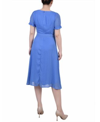 Women's Short Sleeve Belted Swiss Dot Dress