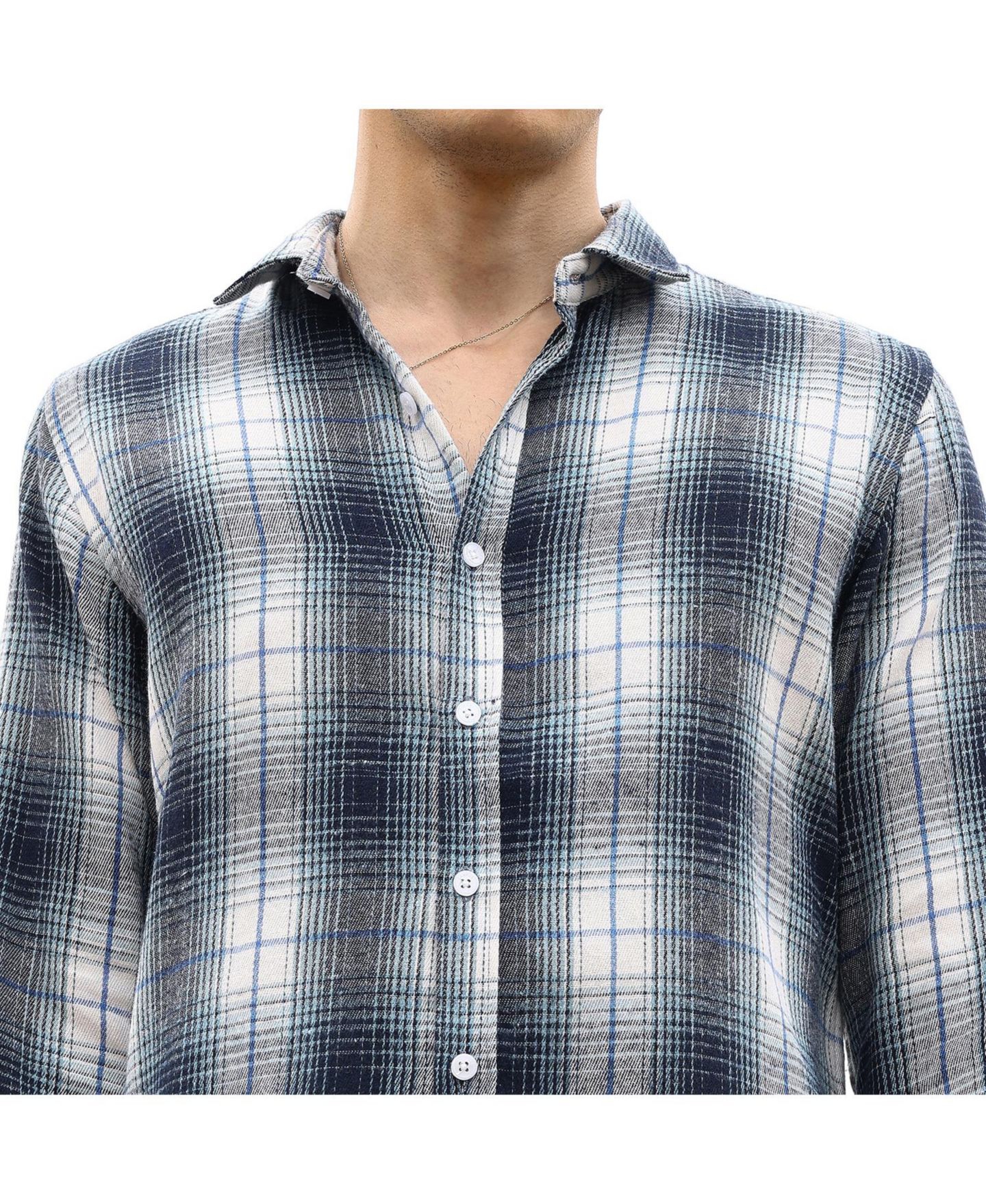 Мужская рубашка Cahoot Campus Sutra Navy Blue & Ivory White Ombre Buffalo Check, цвет: Синий — фото 7