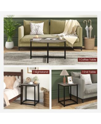 Round Nesting Table Set of 3 Coffee Table w/ 2 End Tables Sturdy Metal Frame