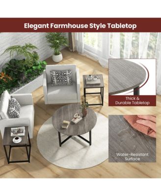 Round Nesting Table Set of 3 Coffee Table w/ 2 End Tables Sturdy Metal Frame