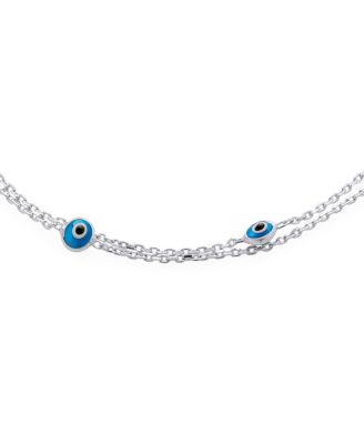 Protection Amulet Minimalist Double Row Evil Eye Anklet Ankle Bracelet Sterling Silver 8.5-9.5 Inch Adjustable