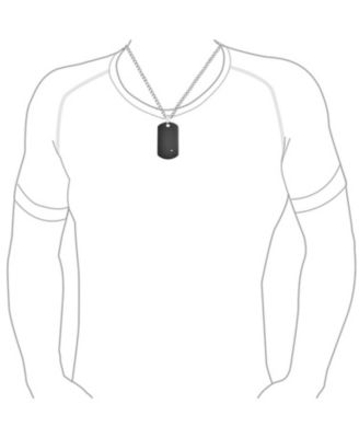 Simple Basic Dog Tag Pendant Necklace CZ Accent Stainless Steel Chain