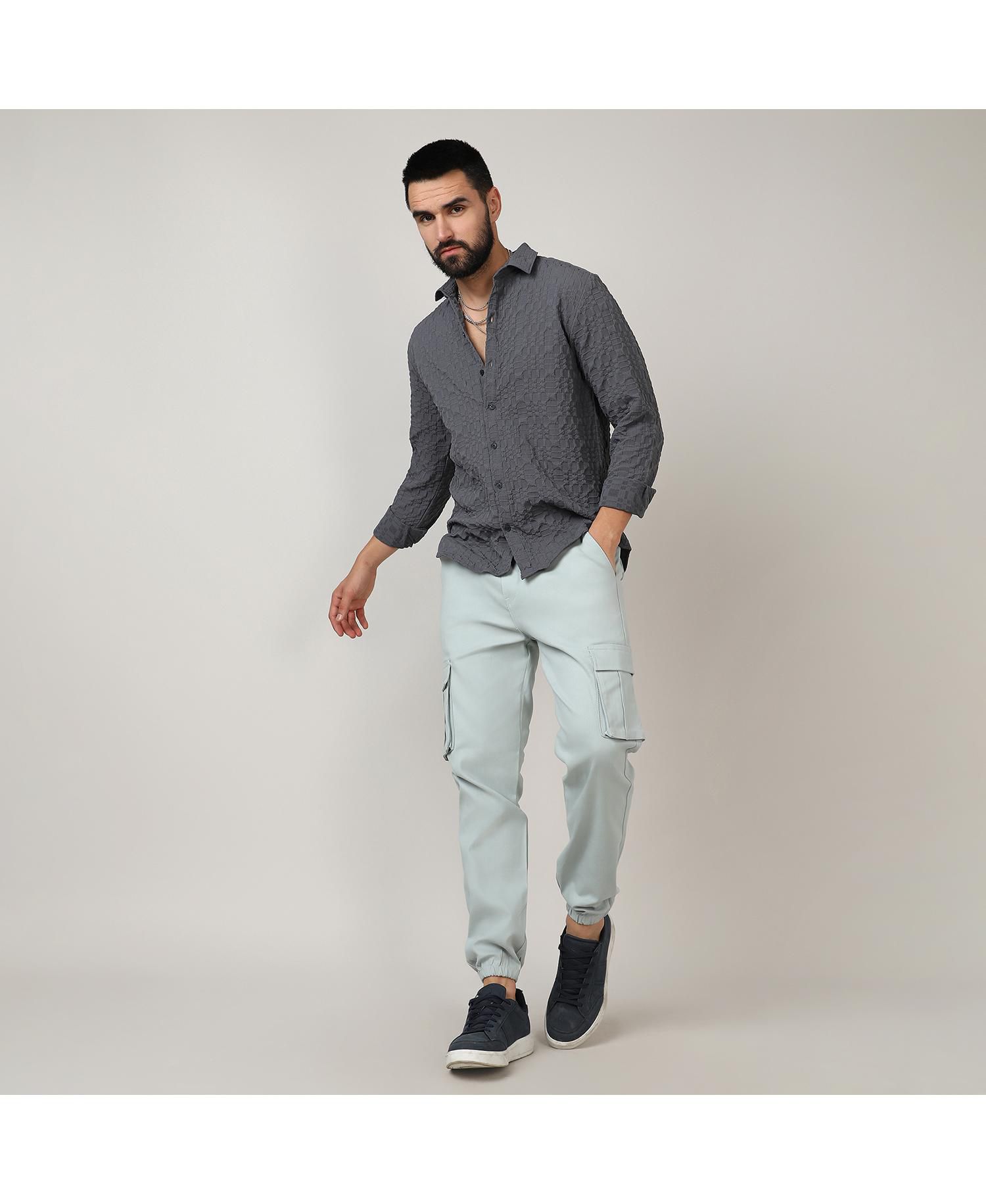 Men's Charcoal Grey Embossed Geometric Shirt