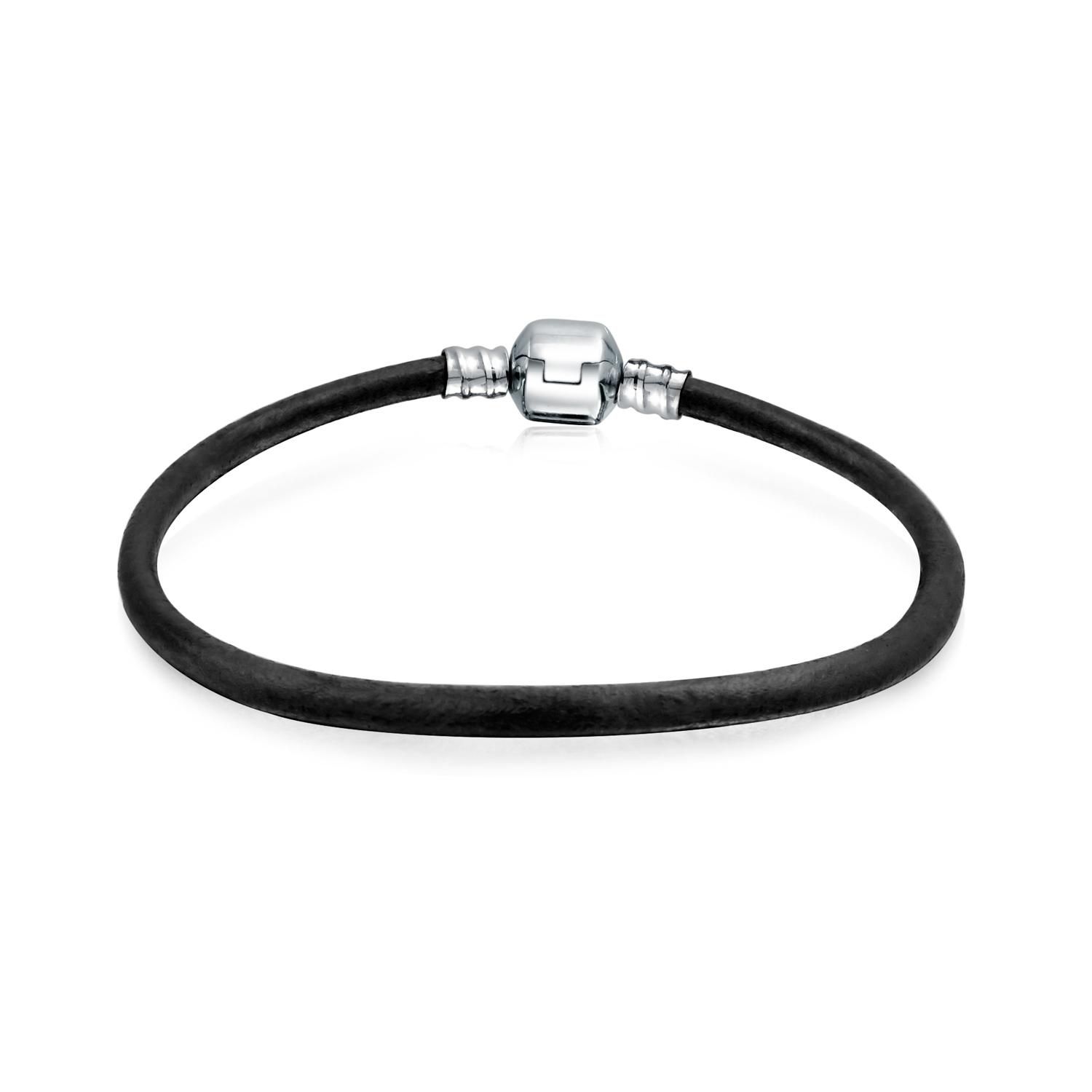 Pink Leather Strand Bracelet for Bead Charms Silver Clasp
