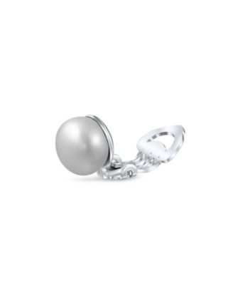 Button Style Freshwater Cultured Pearl Clip On Ball Stud Earrings Sterling Silver Non Pierced Ears