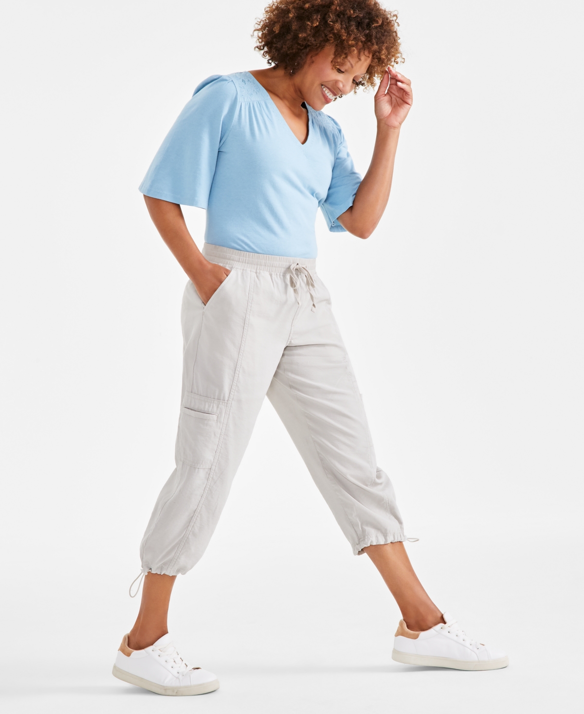 Style & Co Petite Mid-Rise Pull-On Bungee Cropped Pants, Created for Macy's