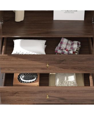 Grey Armoire with 2-Drawers, Hanging Rod and Gold Metal Handles