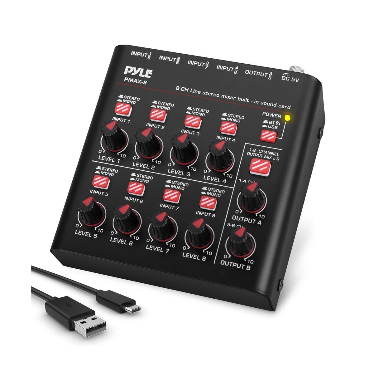 Pyle Compact Bluetooth 8-Channel Line Mixer with Usb Audio Interface