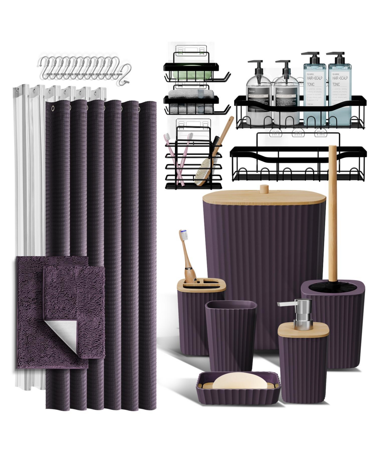 Clara Clark 27 Piece Complete Bathroom, Vanity & Shower Accessories Set - Grey