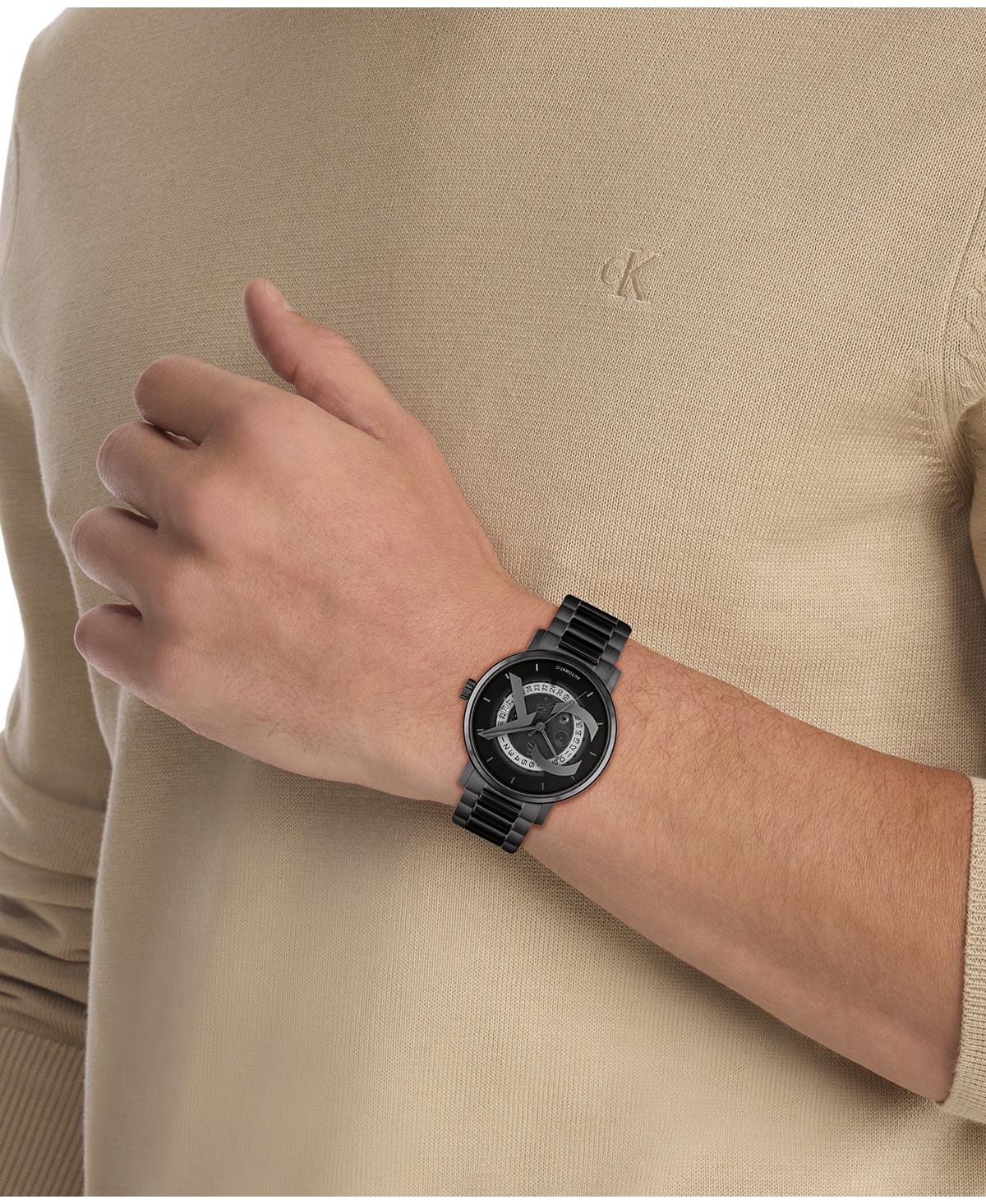 Calvin Klein Unisex Iconic Automatic Ionic PlatedStainless Steel Bracelet Watch 40mm - Black