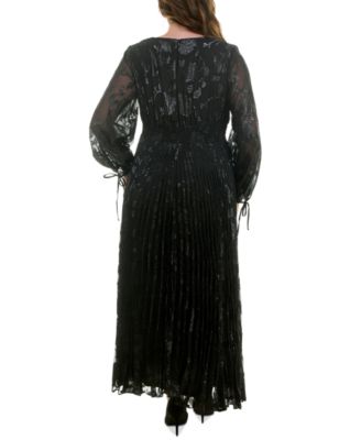 Taylor Plus Size Shimmering Floral Pleated Chiffon Maxi Dress - Macy's