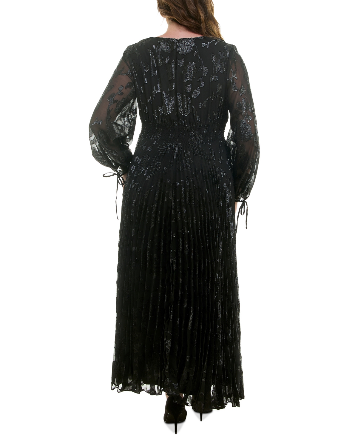 Taylor Plus Size Shimmering Floral Pleated Chiffon Maxi Dress
