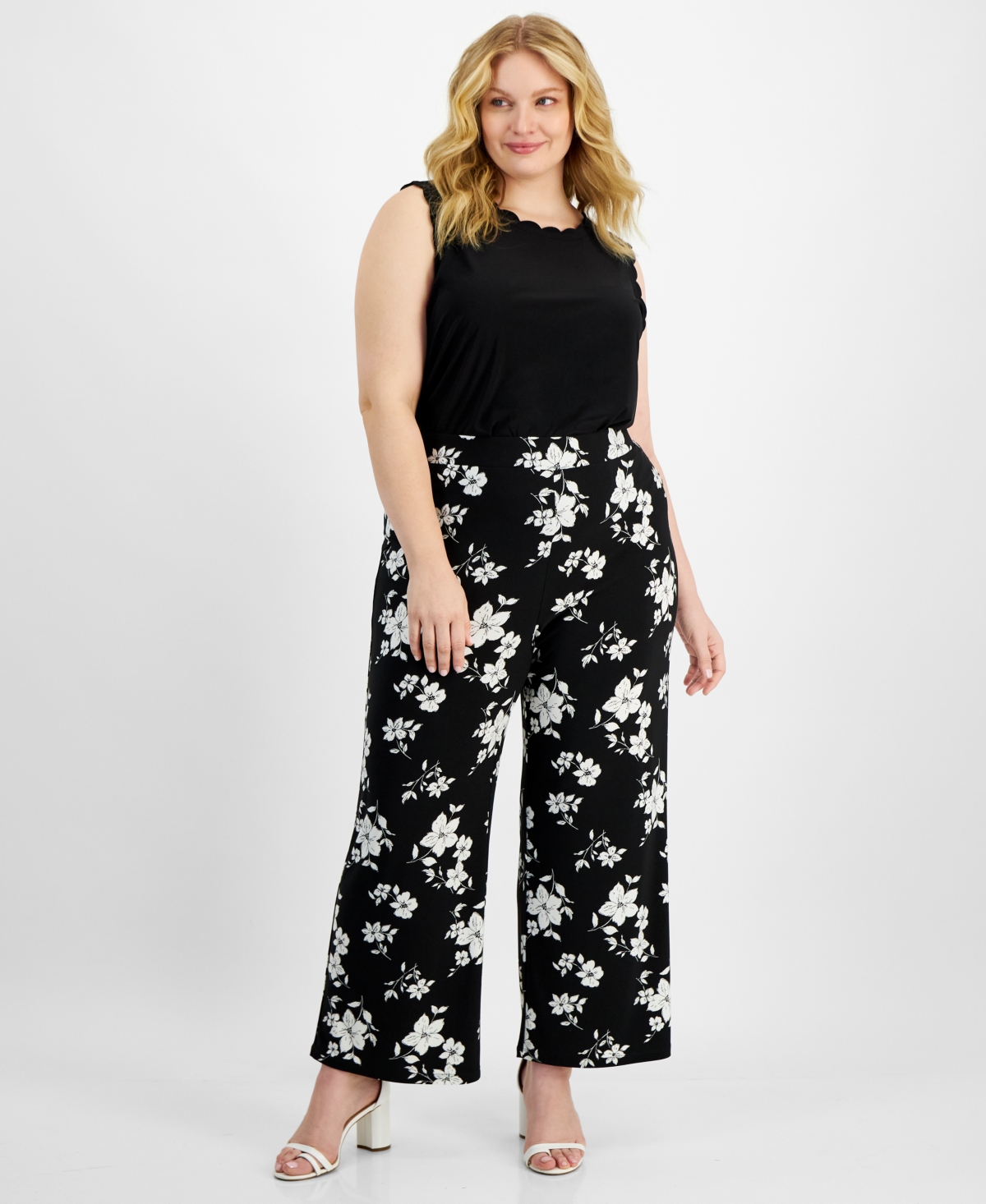 Kasper Plus Size Floral-Print Straight-Leg Pants -vanilla Ice