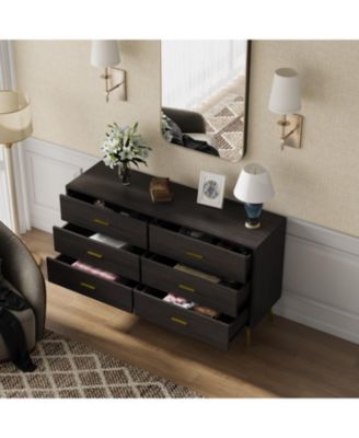 Black Wood Dresser Chest of Drawer With 6 Drawers