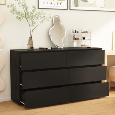6-Drawers Black Wood Chest of Drawer Cabinet Organizer