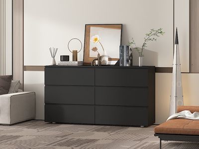 6-Drawers Black Wood Chest of Drawer Cabinet Organizer