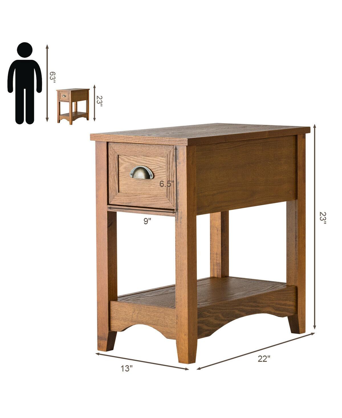 Gymax Contemporary Chair Side End Table Compact Table w/ Drawer Nightstand Tawny