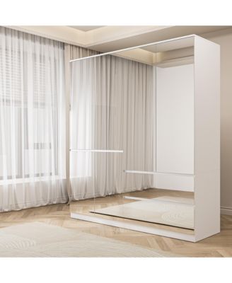 White High Gloss Mirrored Doors Big Wardrobe Combo Armoires