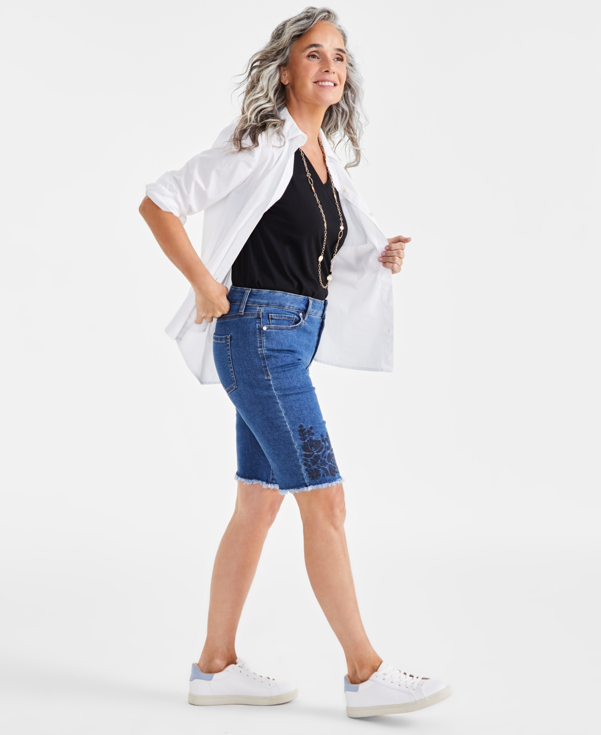 Style & Co Petite High-Rise Embroidered Bermuda Shorts, Created for Macy's