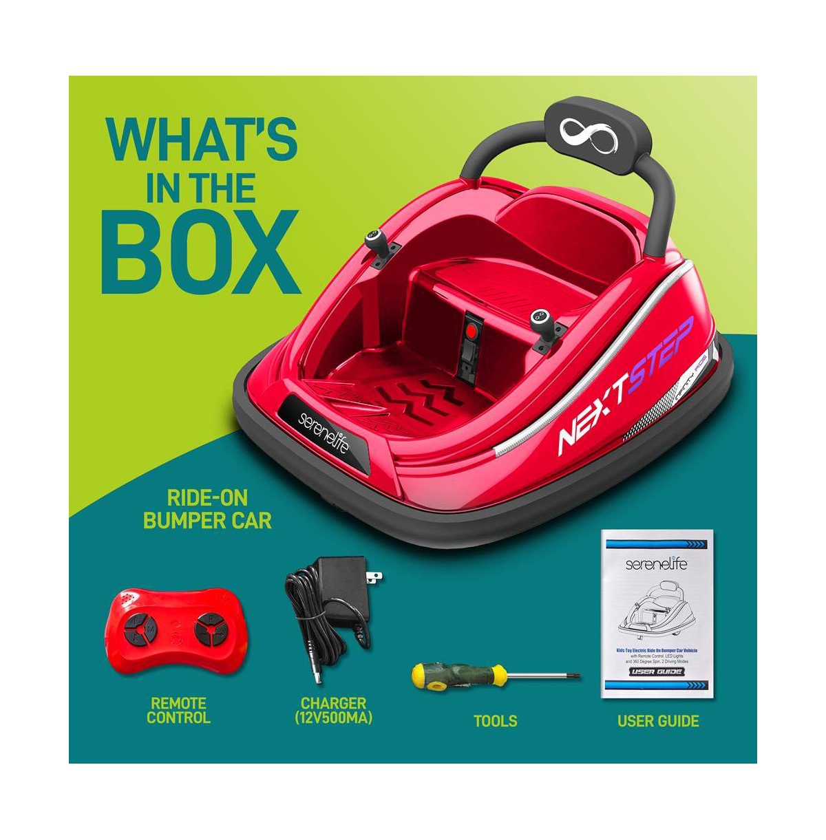 SereneLife 360° Spinning Kids Bumper Car with Remote Control, Led Lights, and 2 Driving Modes (Pink)