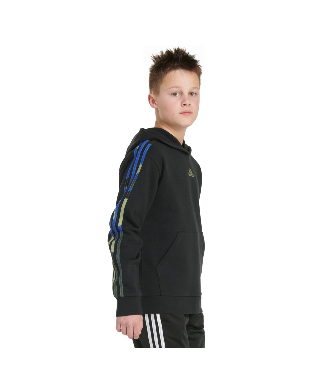 adidas Big Boy Long Sleeve Camo Stripe Hooded Pullover - Black With Multicolor