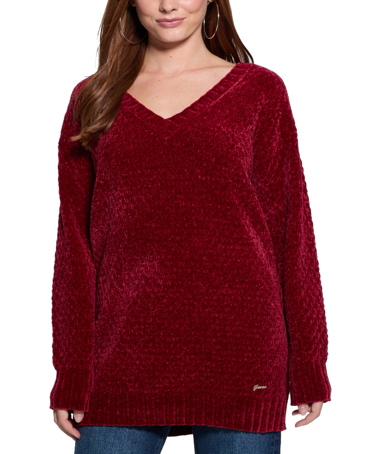 Women's Talia Chenille V-Neck Tunic Sweater - Siren Red