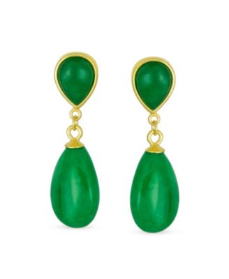 Double Teardrop Natural Stone Dangle Drop Earrings Gold Plated Sterling Silver