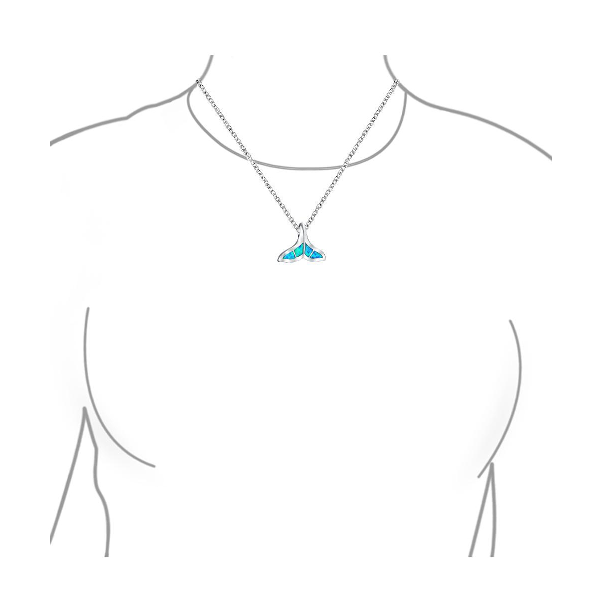 Bling Jewelry Nautical Blue Inlay Created Opal Fish Fin Whale Tail Pendant Necklace For Women .925 Sterling- Silver