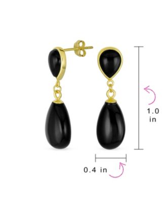Double Teardrop Natural Stone Dangle Drop Earrings Gold Plated Sterling Silver