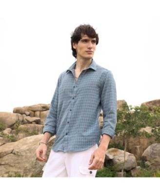 Men's Icy Blue Micro-Tartan Plaid Shirt