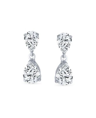 Elegant Classic Simple 5CT Cubic Zirconia Clear Double Teardrop Pear Shaped Solitaire CZ Dangle Earrings Prom .925 Sterling Silver 8MM Sizes