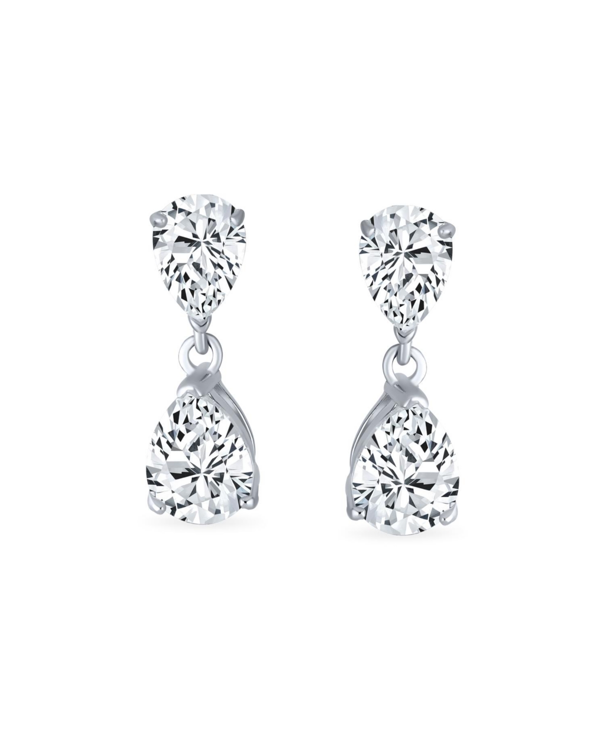 Bling Jewelry Elegant Classic Simple 5CT Cubic ZirconiaDouble Teardrop Pear Shaped Solitaire Cz Dangle Earrings For Prom .925 Sterling Silver 8