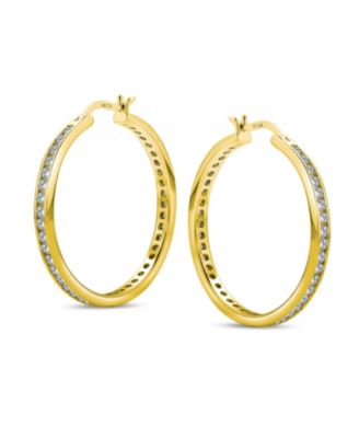 Cubic Zirconia Pave CZ Large Statement Big Hoops Earring 14K Yellow Gold Plated .925 Sterling Silver 1.5 Inch Diameter