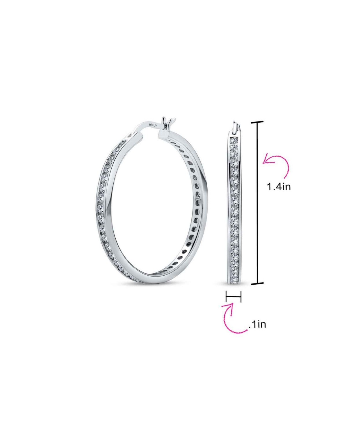 Bling Jewelry Cubic Zirconia Pave Cz Statement Big Hoops Earring For Women 14K Yellow Gold Plated .925 Sterling Silver 1.5 Inch Diameter