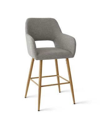  Set of 2  Linen Armrest Counter Height Stools - Back for Kitchen Island