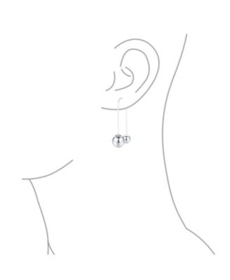 Geometric Linear Long Thin Ear Wire Staggered Drop Ear .925 Sterling Silver Double Bead Ball Threader Earrings 8,12 MM Bead