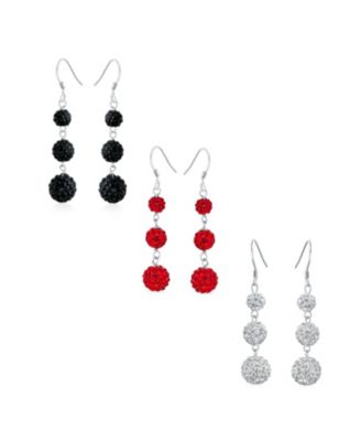 Multi Color Crystal Pave Disco Balls Dangle Earrings In Sterling Silver