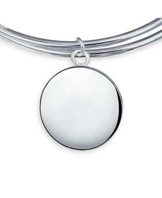 Sterling Silver Bangle Bracelet Disc Minimalist Design Expandable Adjustable