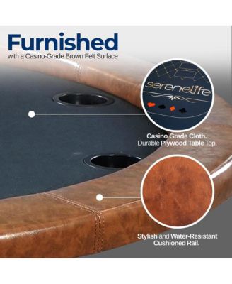 Foldable and Portable Rounded Poker/Casino Game Table with Cushioned Rail for 8 Players