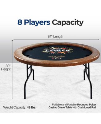 Foldable and Portable Rounded Poker/Casino Game Table with Cushioned Rail for 8 Players
