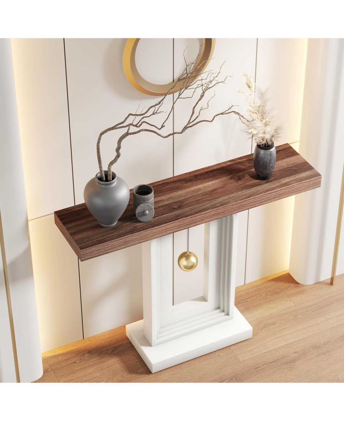 Tribesigns Modern Console Table, Inches Narrow Sofa Entryway Table with Pendulum Shape Base, Contemporary Wood Accent Table for Living Room Hallway