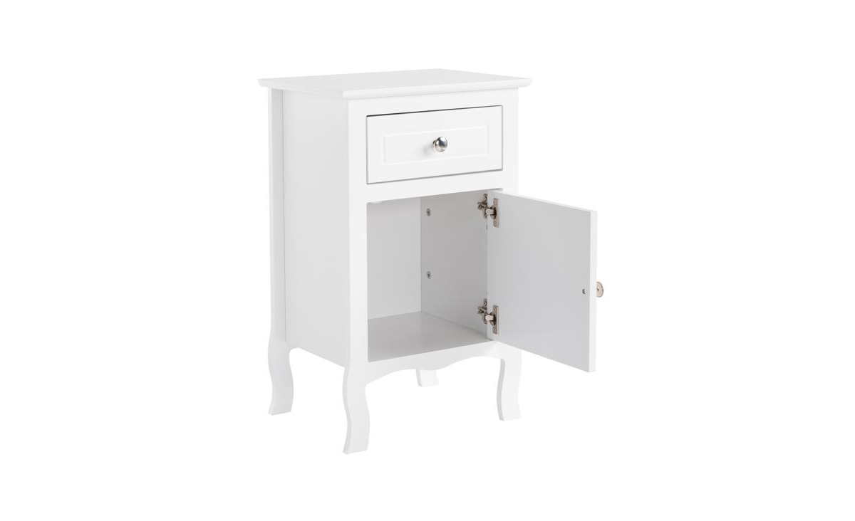 Slickblue Set of 2 Country Style Night Tables, Mdf with Curved Feet, One Drawer & One Door,- White