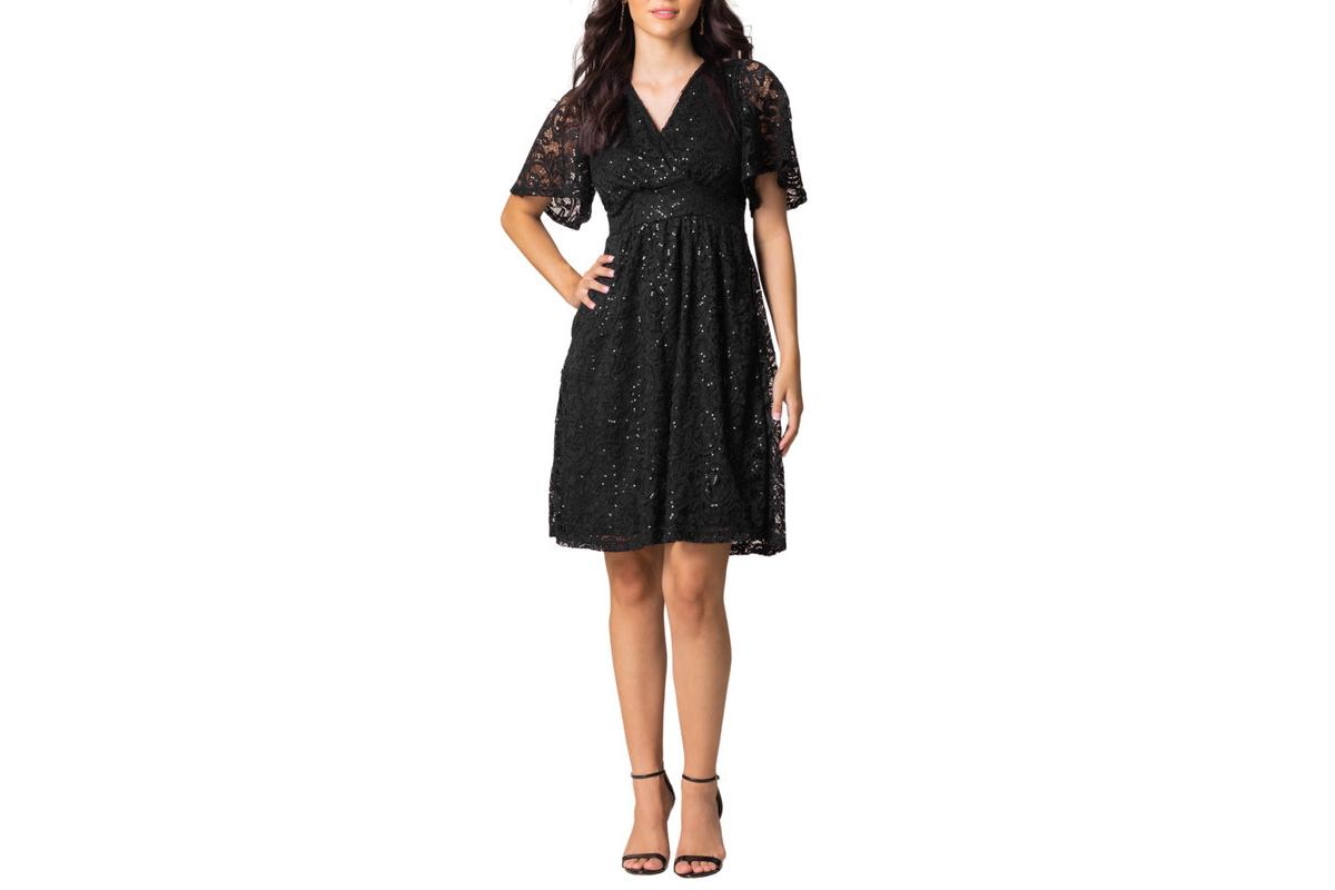 Women's Starry Sequin Lace V-Neck Cocktail Dress with Pockets - Teal topaz