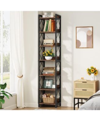 Extra Tall Freestanding Corner Shelf with 7 Tiers, Narrow Bookcase for Small Spaces and Home Office Storage