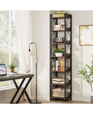 Extra Tall Freestanding Corner Shelf with 7 Tiers, Narrow Bookcase for Small Spaces and Home Office Storage